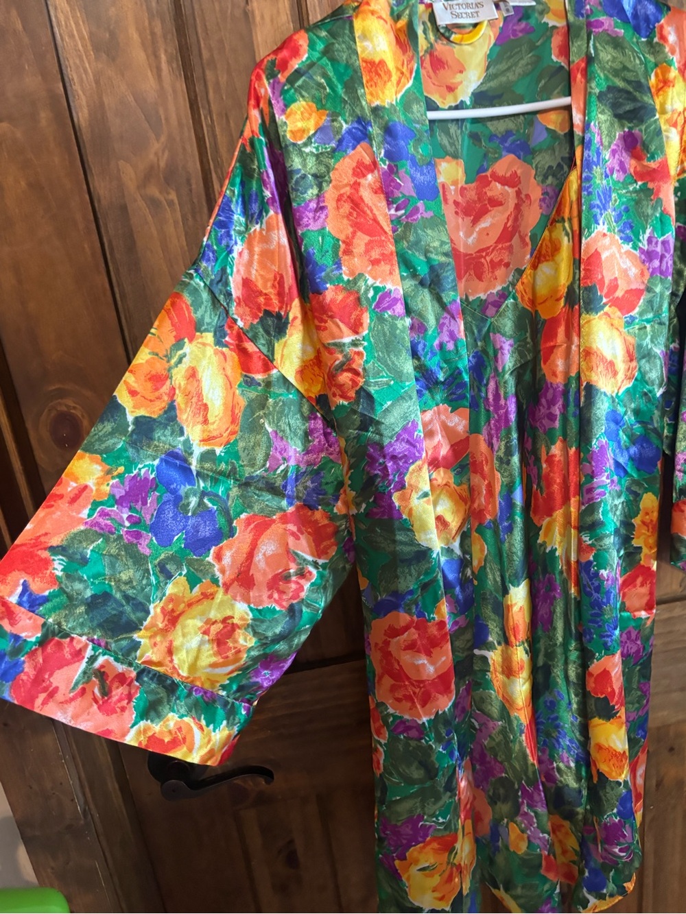 Vintage 90s Victoria’s Secret Gold Label vivid Floral Satin Robe Slip Set Size L - Picture 4 of 15